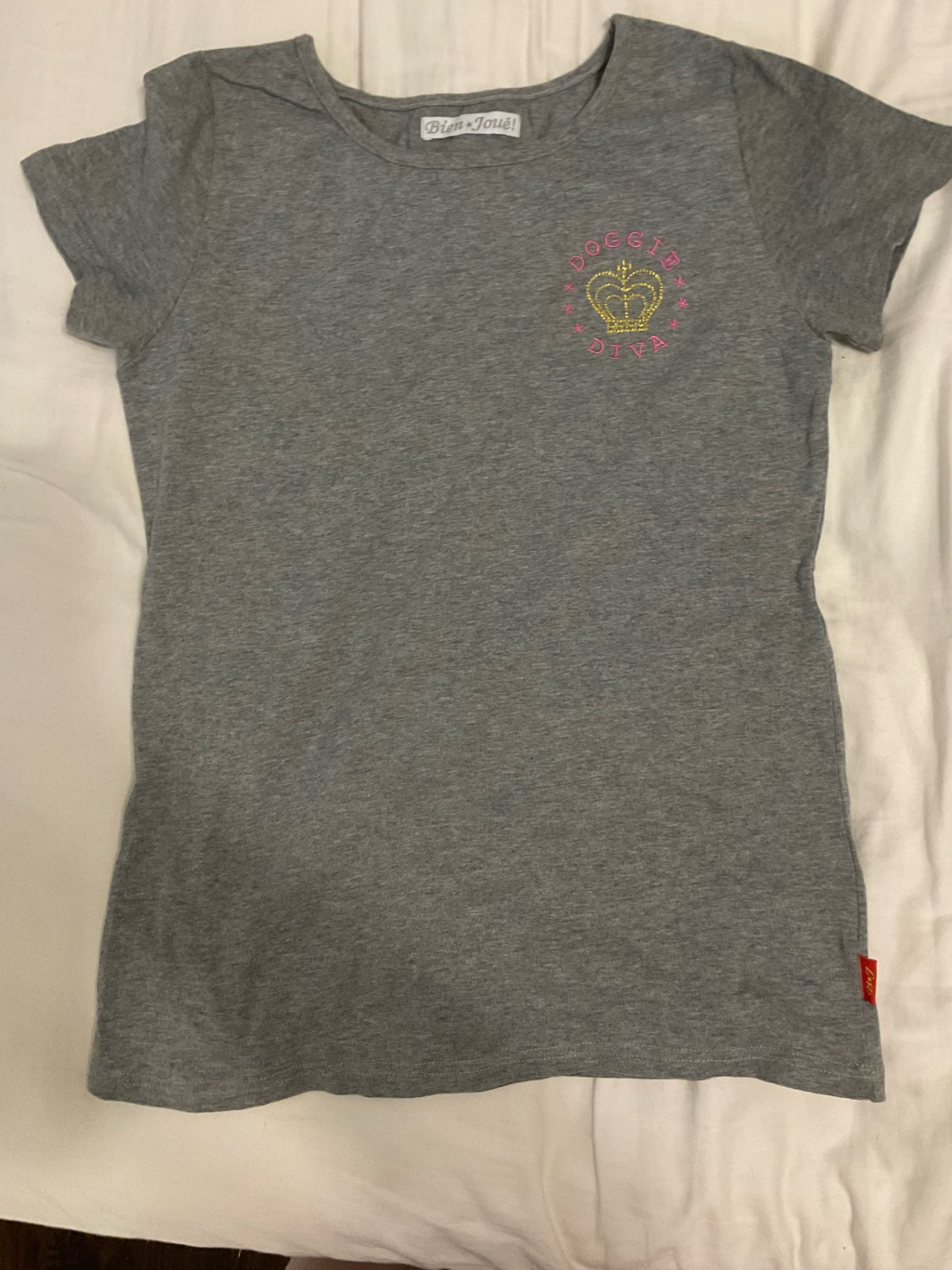Gray Graphic Tee With Pink  Yellow Crown Accent